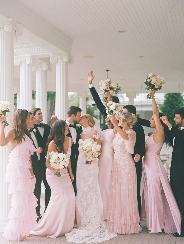 wedding party photo cheering